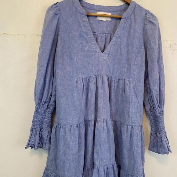 POMANDER PLACE Kenzo blue chambray long sleeve tiered dress - Picture 5 of 6